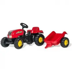 Tractor A Pedales Infantil Con Remolque Color Rojo