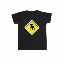 Camiseta niño/a "Placa permitido perros" color Negro