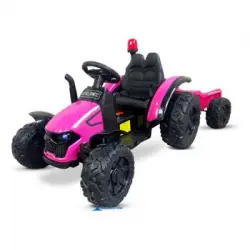 Tractor Electrico Peketrac 9100 12v Con Remolque Rosa Pekecars- Tractor Electrico Infantil Para Niños +1años Con Batería 12v, Con Control Remoto,