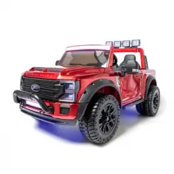 Ford Super Duty F450 24v 2 Plazas Mp4 Rojo - Coche Eléctrico Infantil Para Niños Batería 24v Con Mando Control Remoto