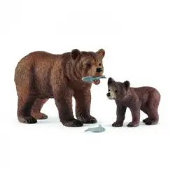 Schleich Wild Life 42473 - Figura De Mamá Grizzly Con Oso De Peluche