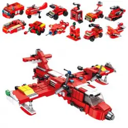 Avión De Rescate De Incendios 12 En 1 Dam, Con 572 Piezas. Construye 12 Modelos Individuales Con 2 Formas Cada Uno. 24x16x8,5 Cm. Color: Rojo