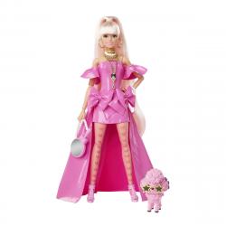 Barbie - Extra Fancy Look Plástico Rosa Muñeca Rubia Con Vestido Con Lazos, Bata, Perrito Y Accesorios De Moda