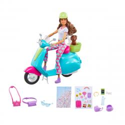 Barbie - Muñeca Viajera Fashionista Con Moto Y Mascota Mattel