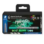 Estuche con 6 rotuladores STAEDTLER Pigment Arts con punta pincel colores verdes y turquesas