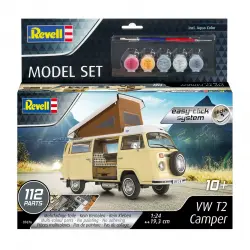 Revell - Kit de montaje a presión VolksWagen T2 Camper easy click con accesorios básicos Revell.