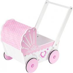 Cochecito Para Muñecas De Madera Para Niños Mamabrum – Carro De Marcha Con Ruedas Sobre Ejes A Empujador 47*26.5*40 Cm