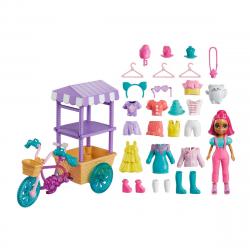 Polly Pocket - Carrito Con Bicicleta Dulces Sorpresas Muñeca Con Ropa Y +25 Accesorios