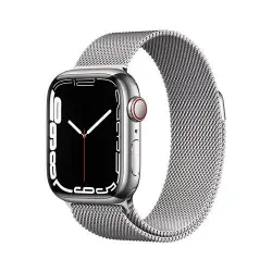 Apple Watch S7 41 mm LTE Caja de acero inoxidable Plata y pulsera Milanese Loop Plata