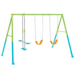 Columpio De Metal Infantil Doble Para Jardín Con Balancín 343x254x211 Cm, Ajustable En Altura - Intex, Azul, Verde Y Naranja