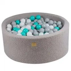 Piscina De Bolas Redonda Para Bebés 90x40cm Con 300 Bolas De 7cm Boucle Gris Blanco/gris/turquesa Meowbaby