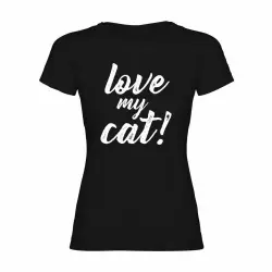 Camiseta mujer "Love my cat!" color Negro