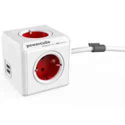Regleta PowerCube Extended 1402RD/DEEUPC USB Rojo 1,5 m