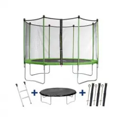 Trampolin / Cama Elástica "yoopi"- Ø 3.65 M - Con Red + Escalera + Cubierta De Protección + Kit De Anclaje