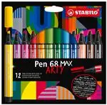 Estuche con 12 rotuladores premium STABILO Pen 68 MAX con punta biselada