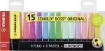 Set de escritorio de 15 marcadores STABILO BOSS Original 9 flúor y 6 pastel