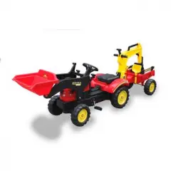 Tractor A Pedales Con Pala Delantera, Remolque Y Retro Color Rojo