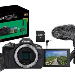 Cámara EVIL Canon EOS R50 + RF-S 18-45mm f/4.5-6.3 IS STM + Micrófono + Trípode Pack
