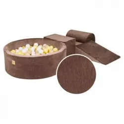 Conjunto De Juego Con Piscina Bolas Terciopelo Y Pana En Color Chocolate Bolas: Beige, Blanco, Amarillo Meowbaby