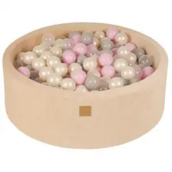 MeowBaby - Piscina redonda de bolas color crudo 90 x 30 cm con 200 bolas rosa/gris/blanco/transparente