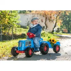 Tractor A Pedales Infantil Con Remolque Color Azul