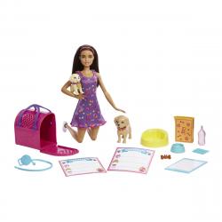 Barbie - Muñeca Adopta Perritos Vestido Morado