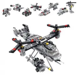 Helicóptero Transporter 8 En 1 Dam, Con 703 Piezas. Construye 8 Modelos Individuales Con 3 Formas Cada Uno. 35x12x23 Cm. Color: Gris