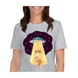 Mascochula camiseta mujer abduction personalizada con tu mascota gris