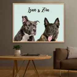 MascoZoom retrato personalizado all 2 mascotas con marco de madera de roble