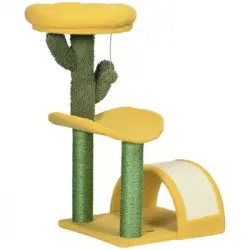 Árbol Para Gatos De Madera Felpa Sisal 40x35x72 Cm-pawhut. Amarillo