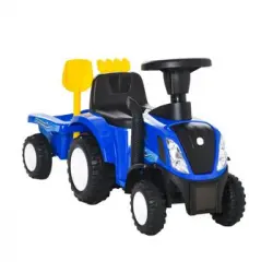 Tractor Con Remolque Para Niños 12-36 Meses Con Faros Azul Homcom