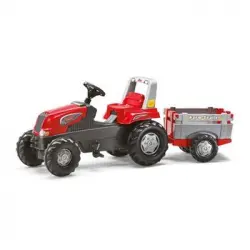 Tractor A Pedales Junior Con Remolque Color Rojo Y Gris