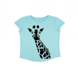Animal totem camiseta manga corta algodón orgánico jirafa turquesa para mujer