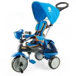 Triciclo Ranger - Asiento Y Respaldo Acolchado Con Arnés De Seguridad De 5 Puntos - Incluye Bolso Y Capota - Color Azul - Qplay