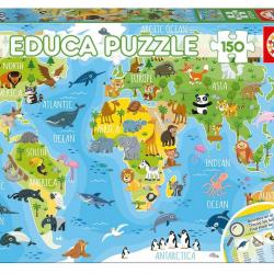 Puzzle Educa Mapamundi animales con lámina 150 piezas