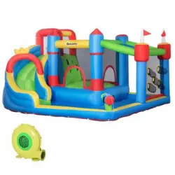 Castillo Hinchable Con Tobogán Cama Salto Piscina Multicolor Outsunny