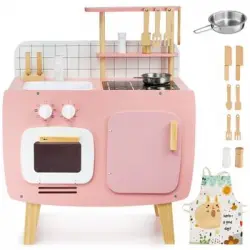 Cocina De Juegos Retro Para Niños Con Accesorios Mamabrum - 59*29.5*73 Cm Rosa