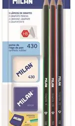 Blíster Milan  3 lápices de grafito triang. + sacapuntas Afila + goma 430  NUEVO DISEÑO