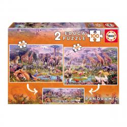 Educa Borrás - Puzzle 2x100 Piezas Animales Salvajes Realista Tipo Dinosaurios