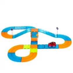 Pista Para Coches Con Piezas Magnéticas Dam. 37 Piezas. Crea Tus Propios Circuitos. Incluye Cruce, Puente Y 1 Coche. 48x5x29 Cm. Color: Multicolor