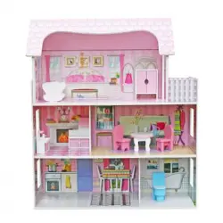 Casa De Muñecas Infantil De Madera Alba Outdoor Toys 62x27x70 Cm Con Luces Led Y 8 Muebles