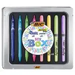 Caja metálica  BIC 4 bolígrafos Gel-ocity + 4 marcadores Highlighter Grip Pastel