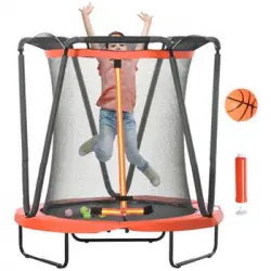 Cama Elástica Infantil Con Red De Seguridad Baloncesto Rojo Zonekiz