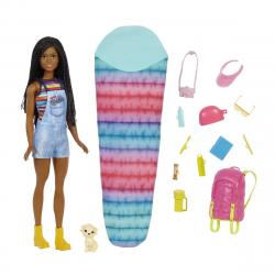 Barbie - ¡Vamos De Camping! Brooklyn Muñeca Morena Con Mochila, Saco De Dormir Y Accesorios De  (Mattel HDF74)