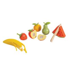 Frutas de madera con cuchillo de juguete para aprender a cortar