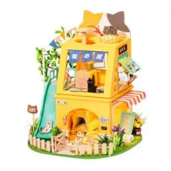 Casa Del Gato. Dam Casa De Muñecas Maqueta De Madera Para Pintar Y Montar. 18,5x19,5x22 Cm. Color: Multicolor