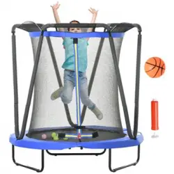 Cama Elástica Infantil Con Red De Seguridad Baloncesto Azul Zonekiz