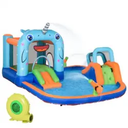 Castillo Hinchable Con Tobogán Trampolín Piscina Multicolor Outsunny