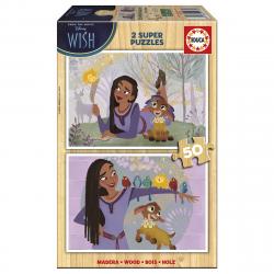 Educa Borrás - Puzzle de madera 2x50 piezas Wish Disney Educa Borrás.