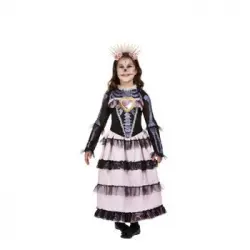 Disfraz De Señorita Del Día De Muertos Negro Y Rosa Para Niña